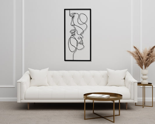 Minimalist Line Wall Art, Two Faces Framed Metal Wall Art