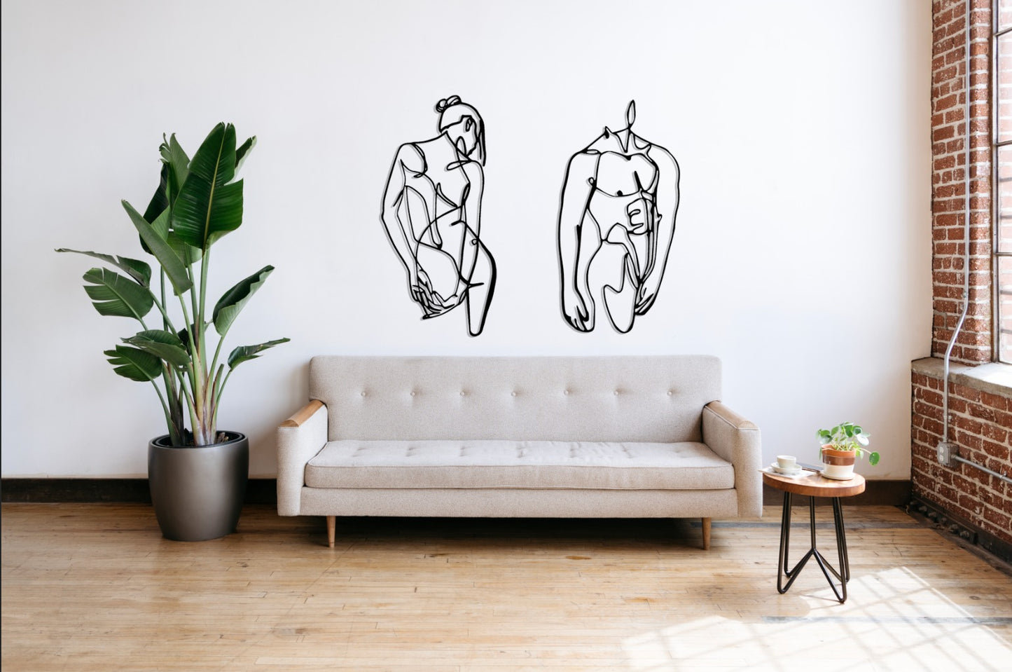 Minimalist Bedroom Metal Wall Art Home Decor, Couple Modern Bathroom Art