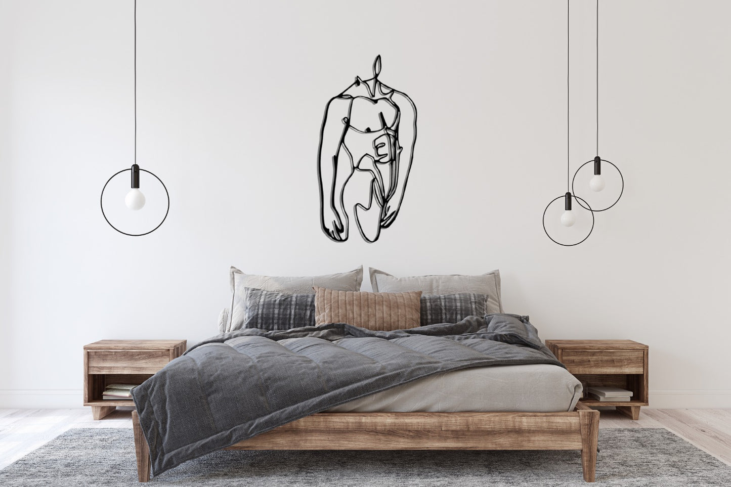 Bedroom Decor Metal Large Wall Art, Minimalist Masculine Line Art