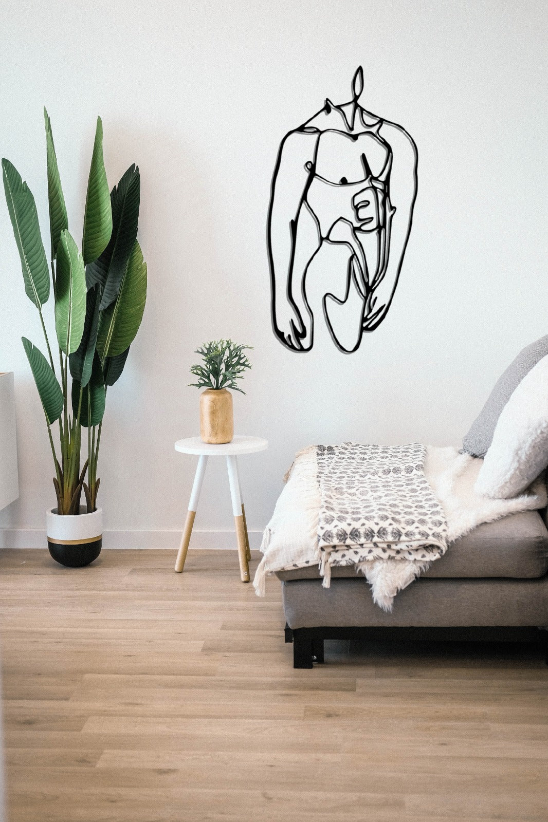 Bedroom Decor Metal Large Wall Art, Minimalist Masculine Line Art
