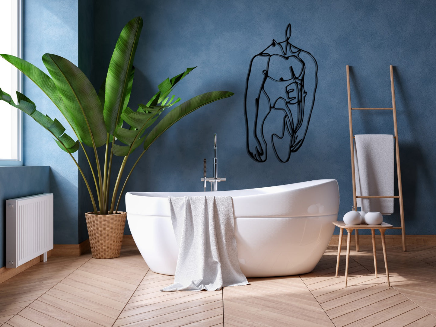 Bedroom Decor Metal Large Wall Art, Minimalist Masculine Line Art