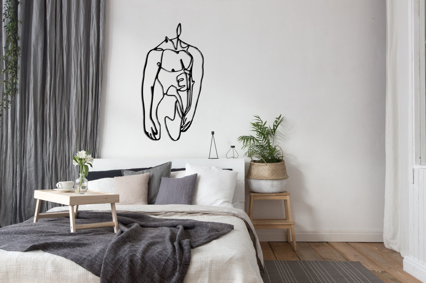 Bedroom Decor Metal Large Wall Art, Minimalist Masculine Line Art