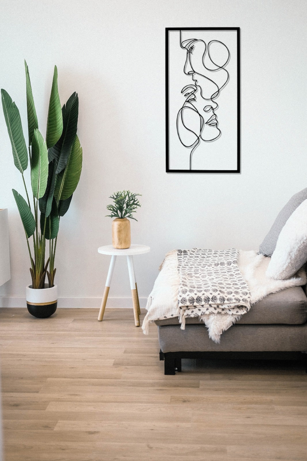 Minimalist Line Wall Art, Two Faces Framed Metal Wall Art