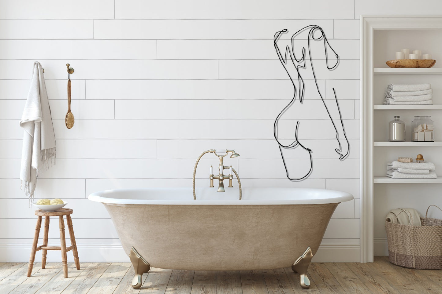 Minimalist Line Art Metal Wall Decor, Female Body Bathroom Decor