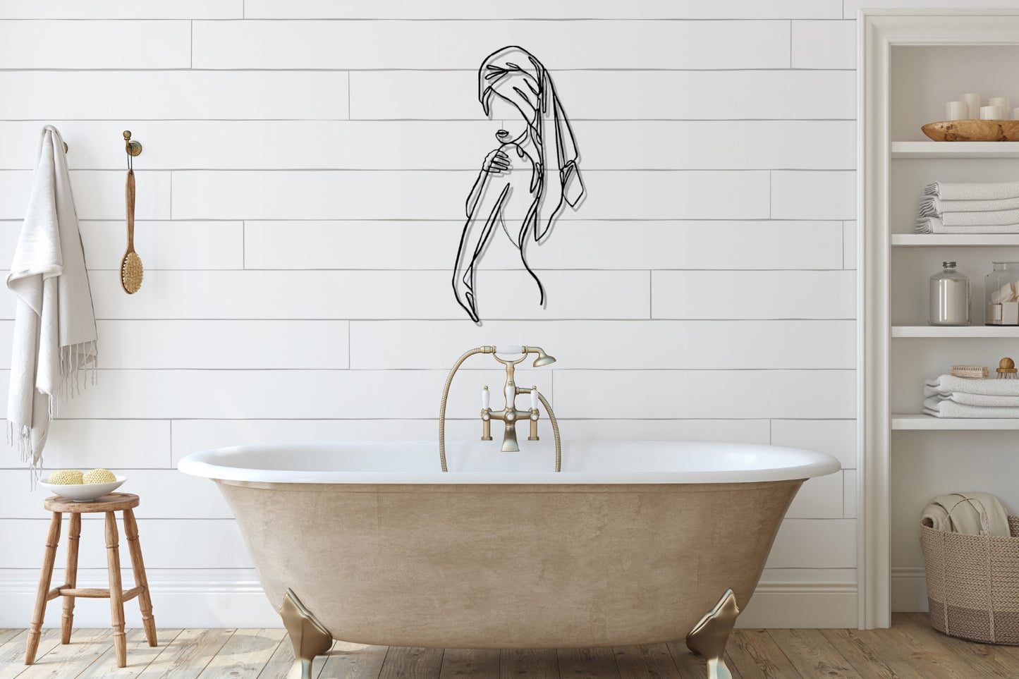 Women Metal Bathroom Wall Decor, Minimalist Line Art