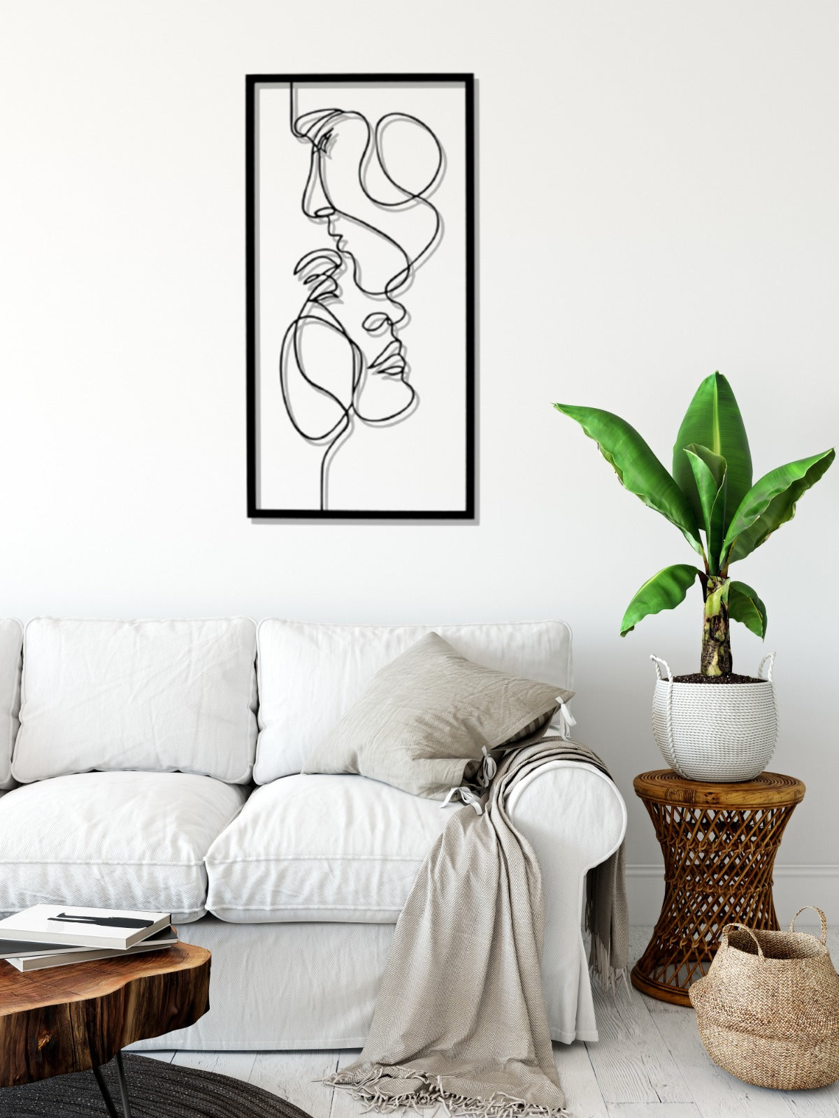 Minimalist Line Wall Art, Two Faces Framed Metal Wall Art