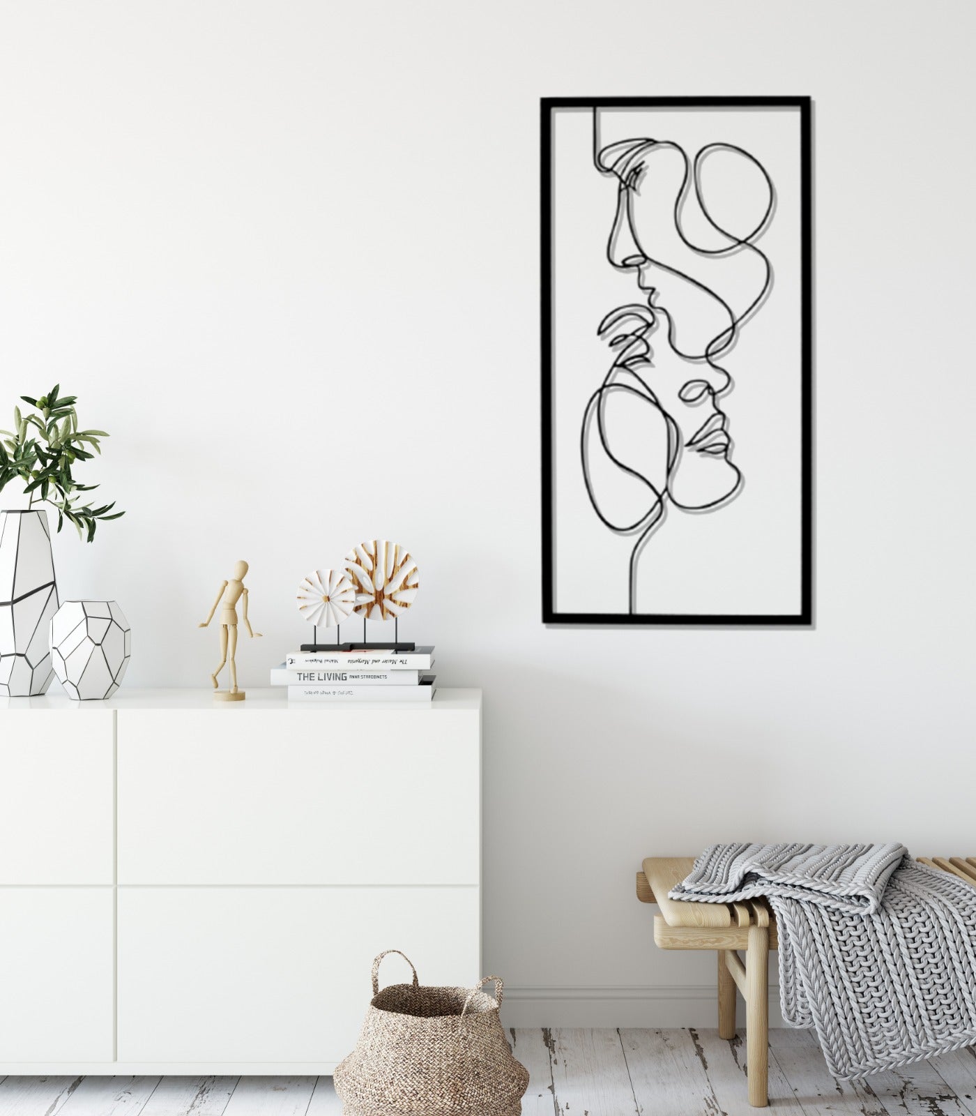 Minimalist Line Wall Art, Two Faces Framed Metal Wall Art