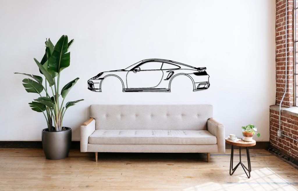 911 992 Turbo S Silhouette Large Car Metal Wall Art