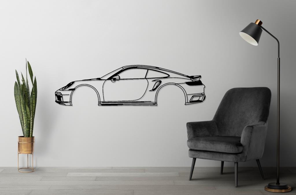 911 992 Turbo S Silhouette Large Car Metal Wall Art