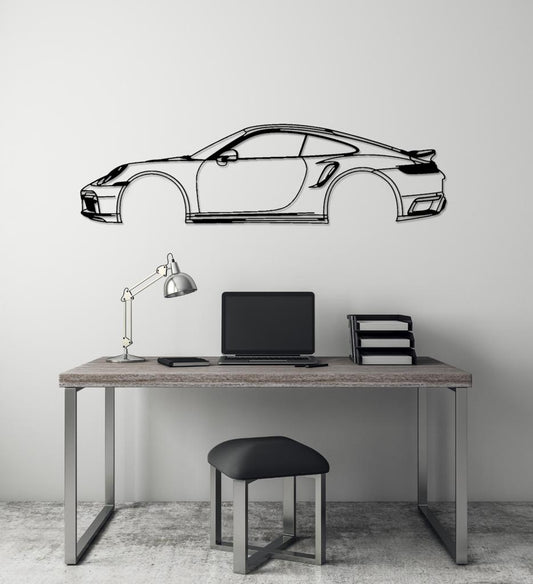 911 992 Turbo S Silhouette Large Car Metal Wall Art