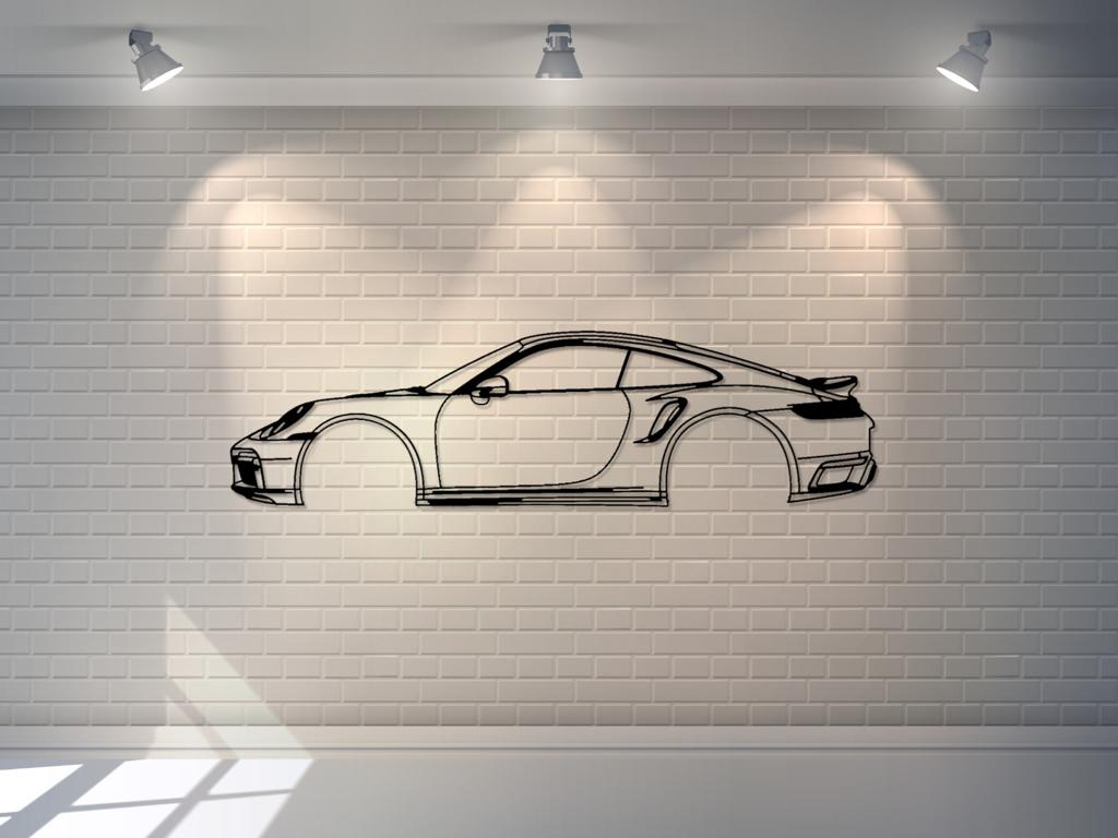 911 992 Turbo S Silhouette Large Car Metal Wall Art