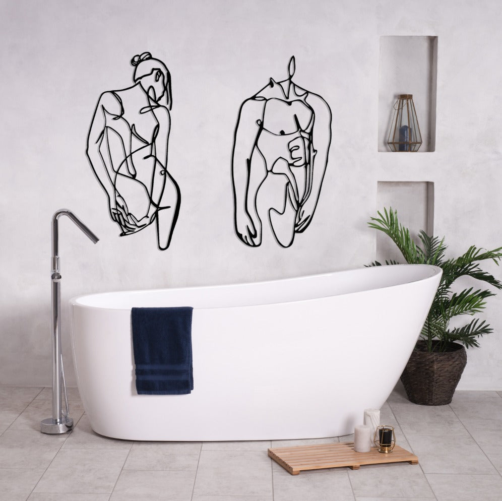 Minimalist Bedroom Metal Wall Art Home Decor, Couple Modern Bathroom Art
