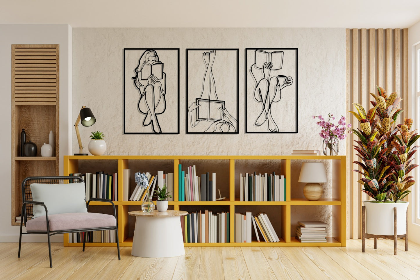 Book Set Women Minimalist Line Art Set Of 3 Metal Wall Decor, Living Room Decor