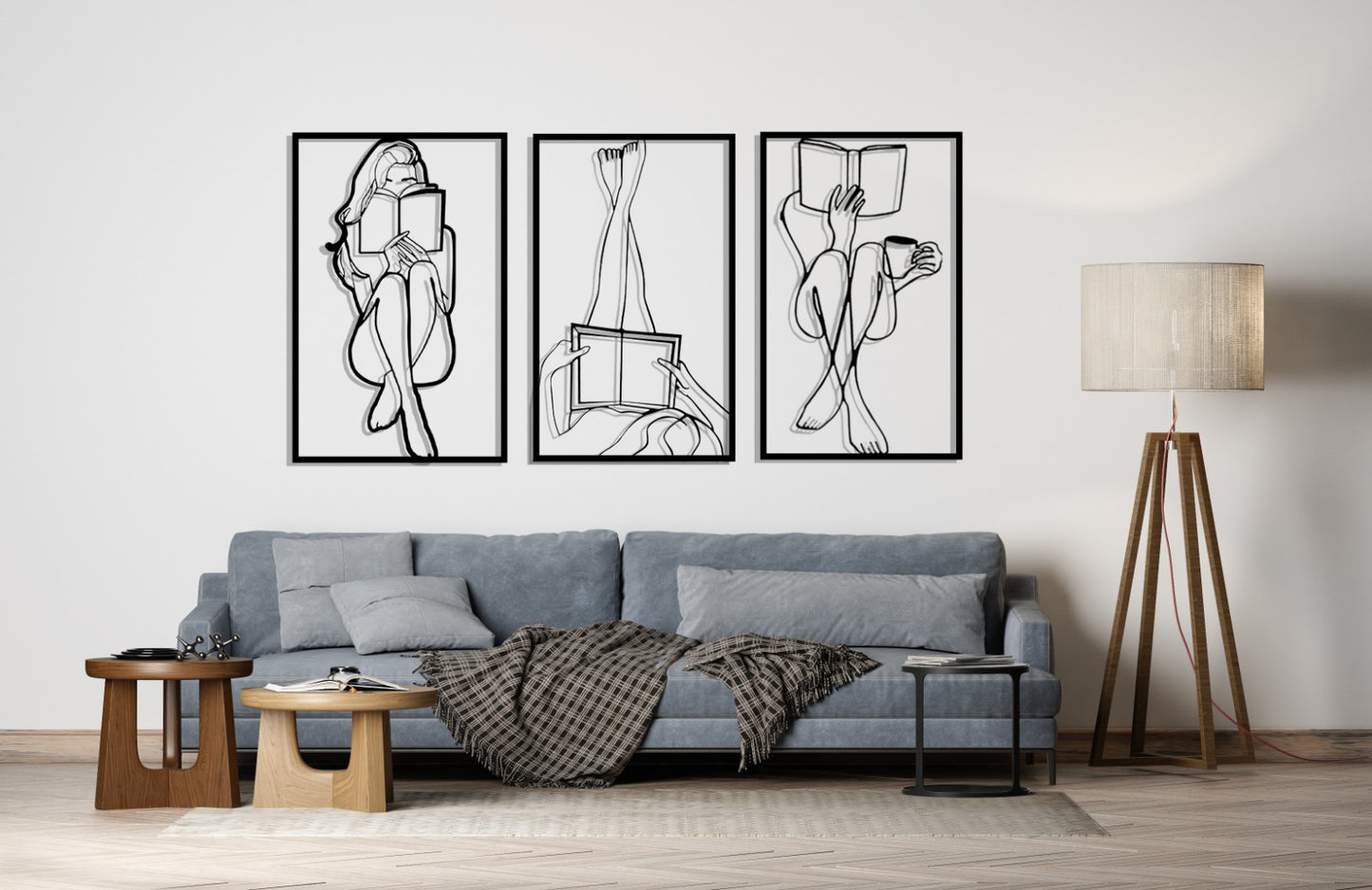 Book Set Women Minimalist Line Art Set Of 3 Metal Wall Decor, Living Room Decor