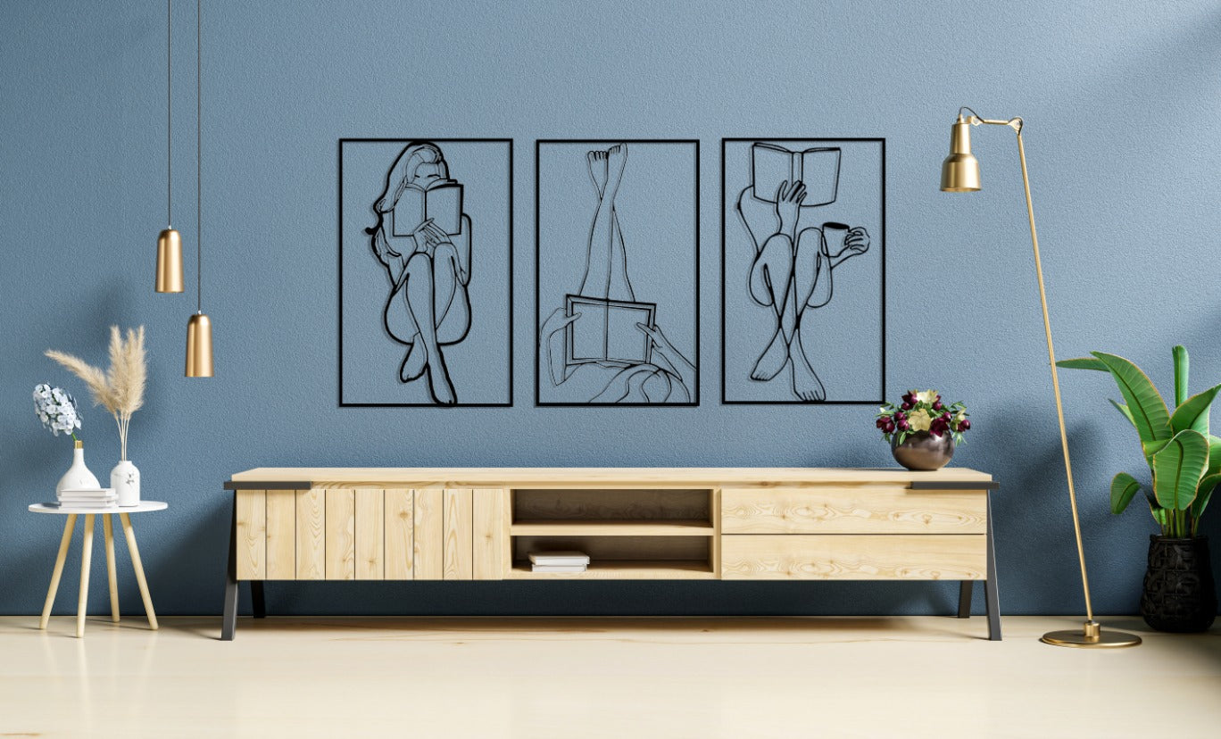 Book Set Women Minimalist Line Art Set Of 3 Metal Wall Decor, Living Room Decor