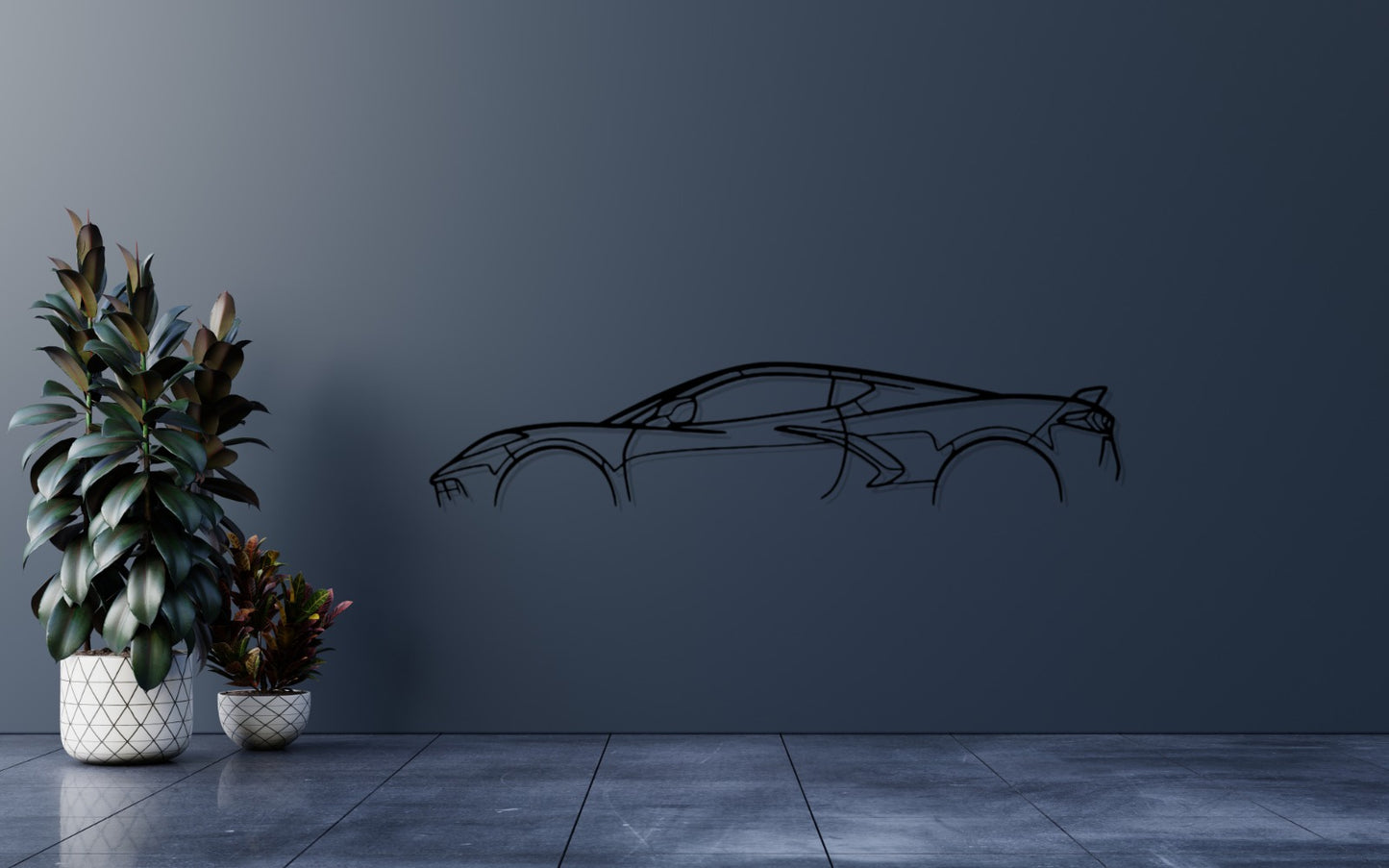 Corvette C8 Silhouette Large Metal Wall Art