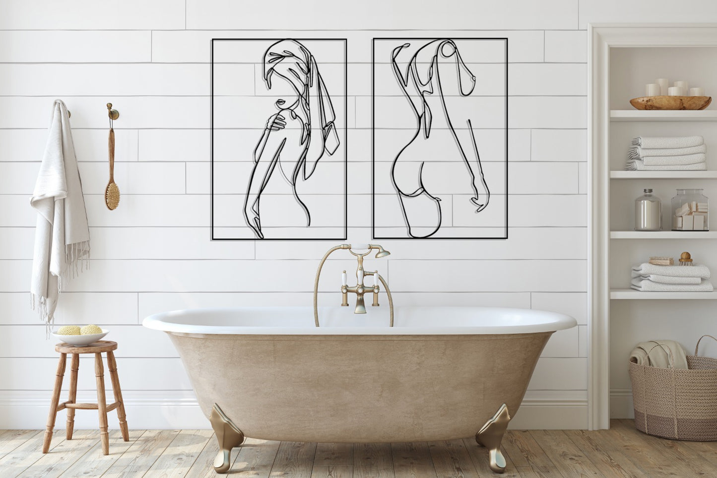 Bathroom Set Decor Minimalist Line Art Set Metal Wall Art