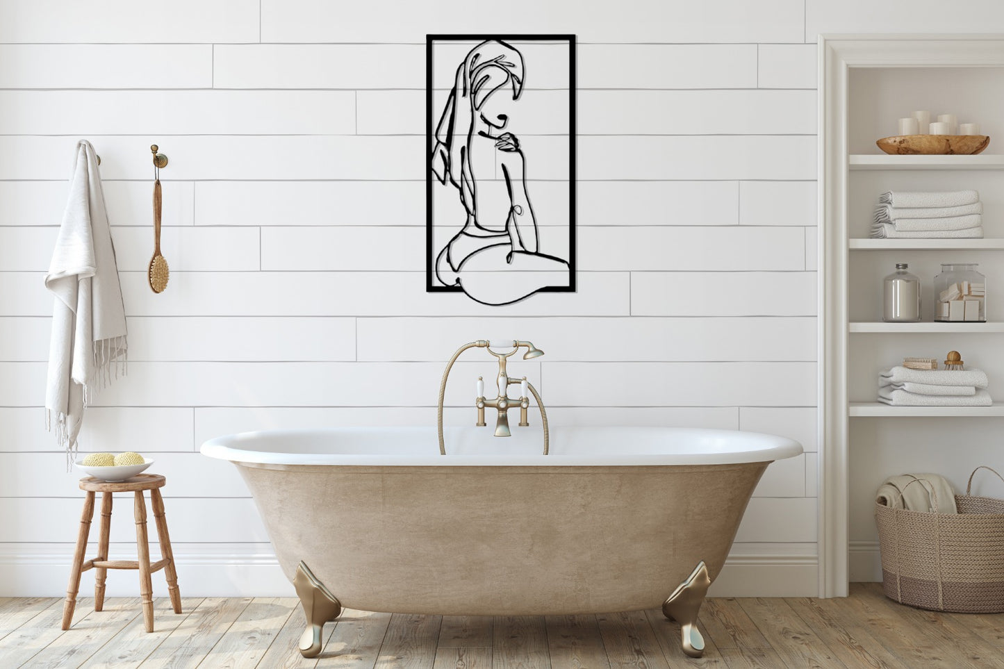 Bathroom Wall Decor, Metal Wall Art Decoration, Minimalist Line Art