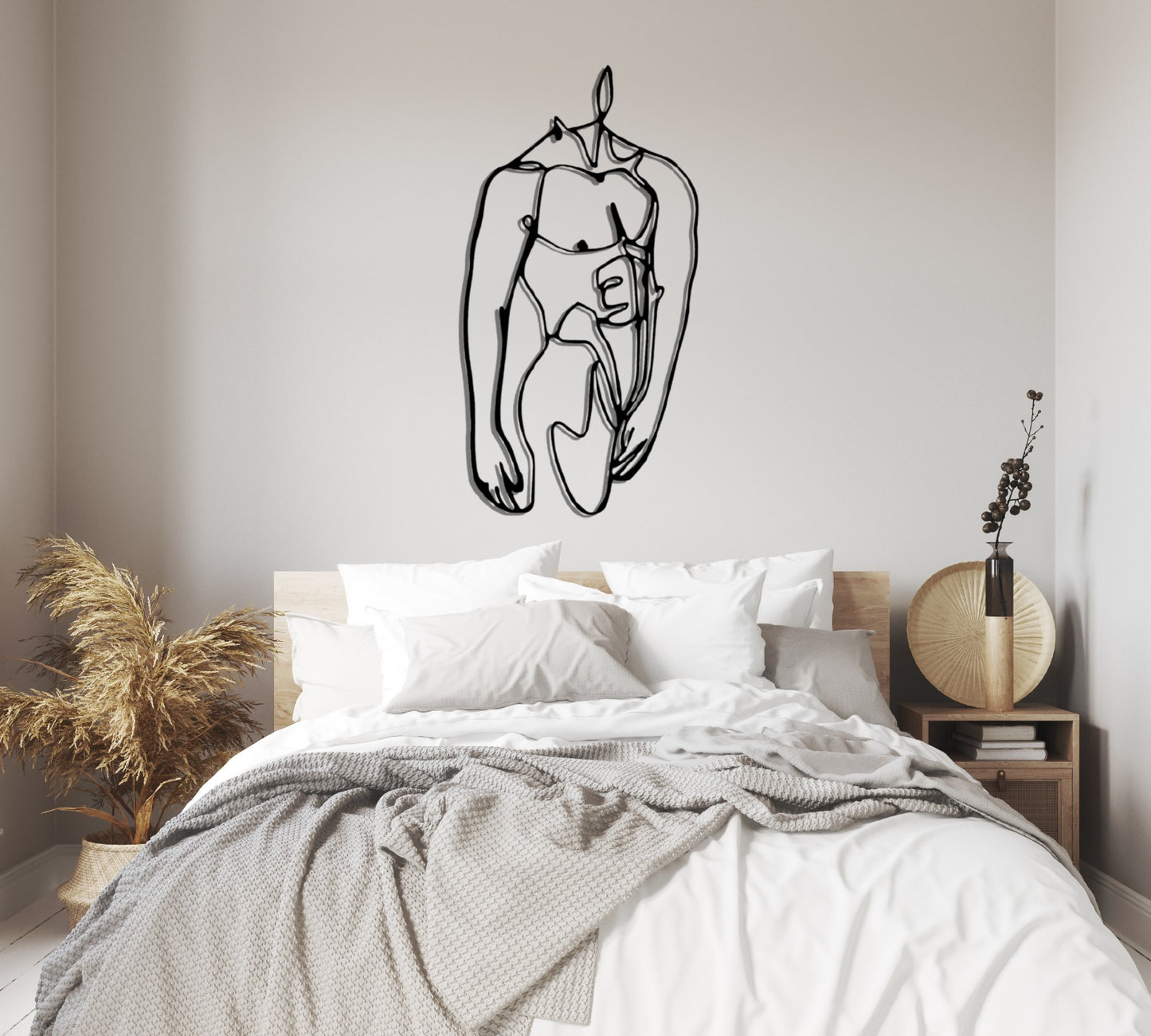 Bedroom Decor Metal Large Wall Art, Minimalist Masculine Line Art