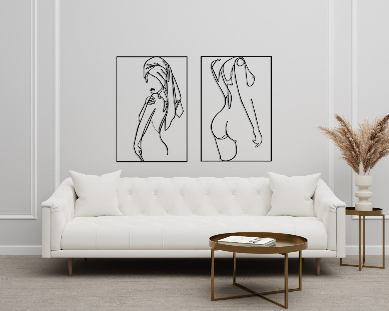 Bathroom Set Decor Minimalist Line Art Set Metal Wall Art