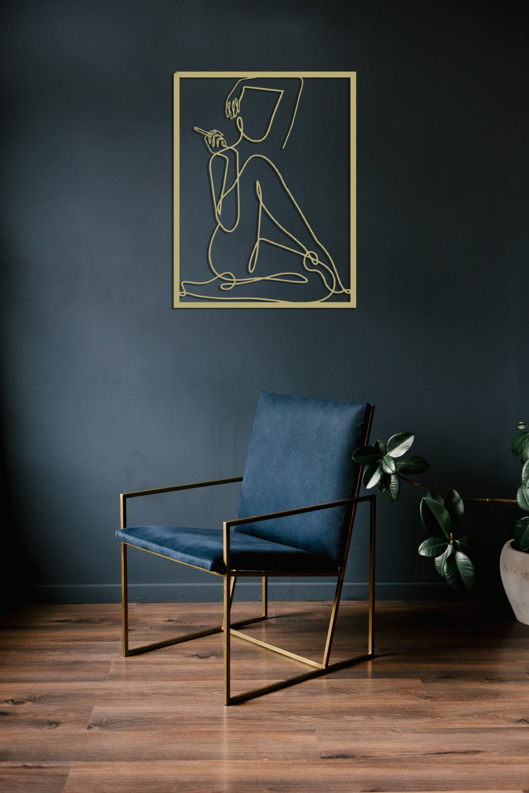 Minimalist Line Art Large Gold Metal Wall Art Women Home Decor