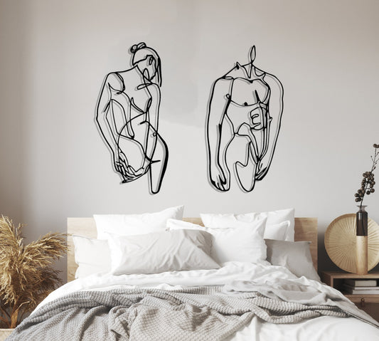 Minimalist Bedroom Metal Wall Art Home Decor, Couple Modern Bathroom Art