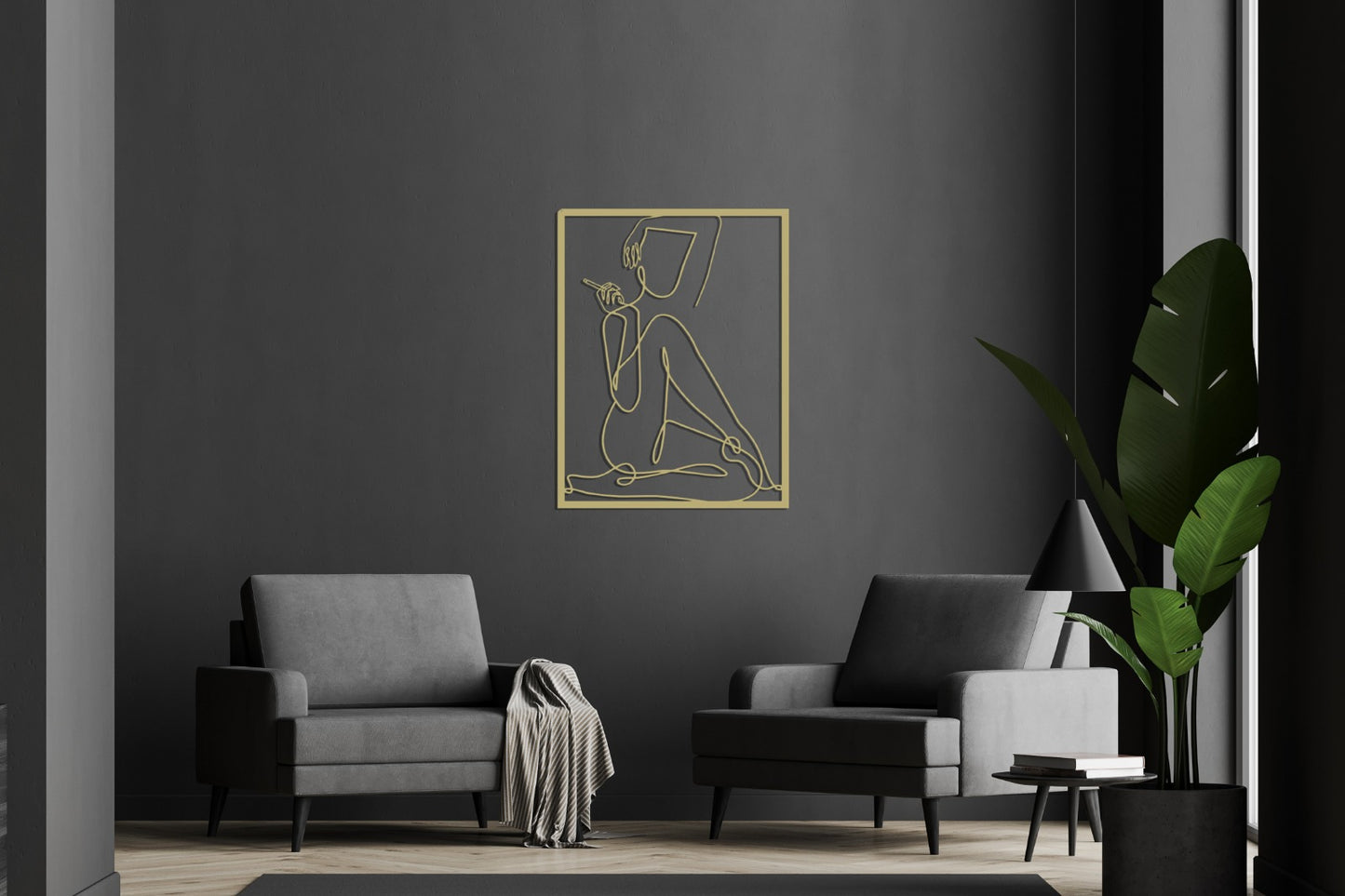 Minimalist Line Art Large Gold Metal Wall Art Women Home Decor