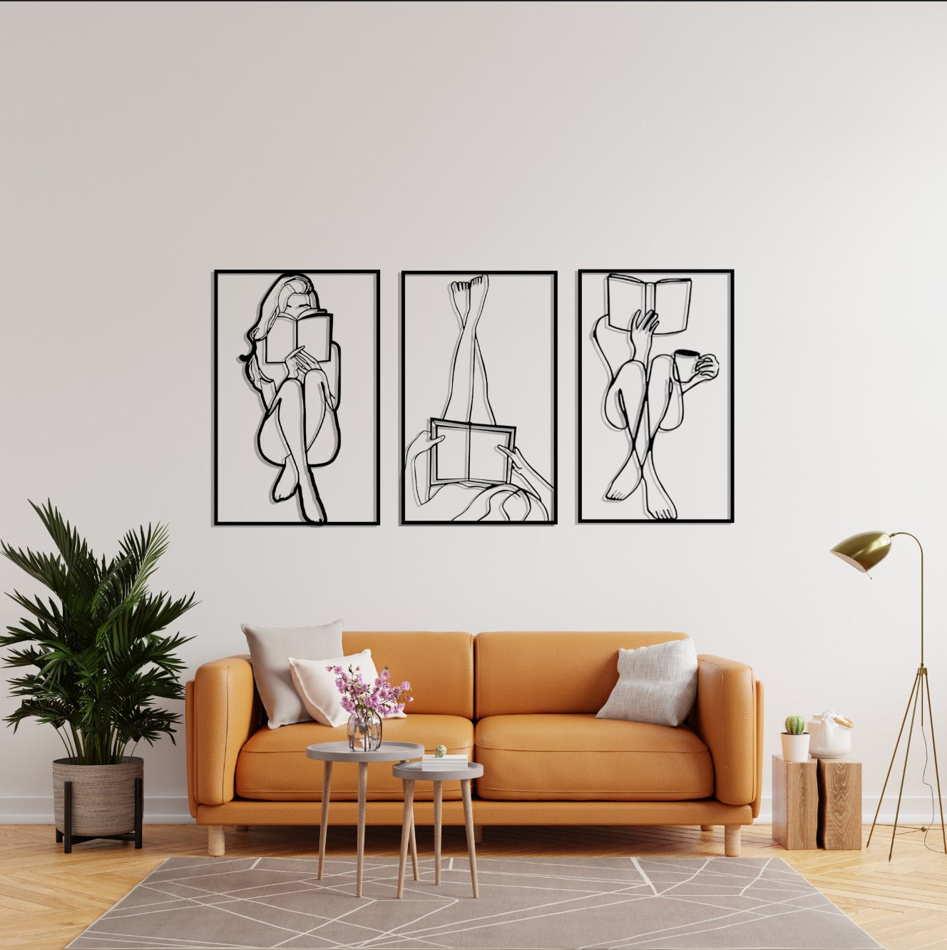 Book Set Women Minimalist Line Art Set Of 3 Metal Wall Decor, Living Room Decor