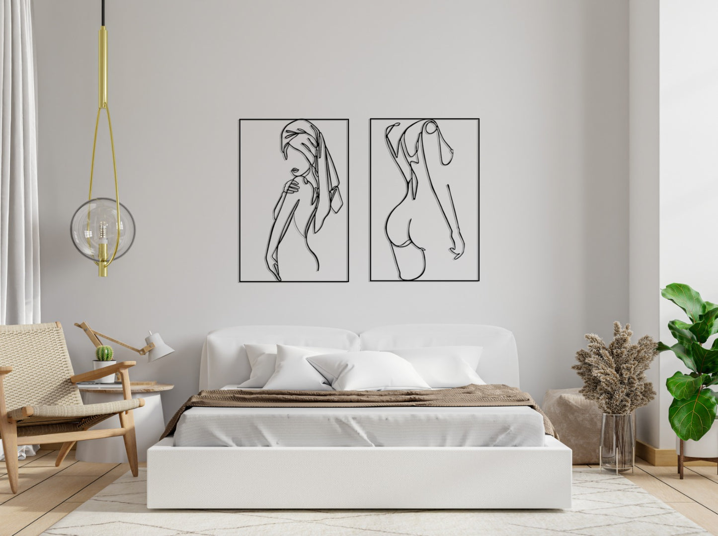 Bathroom Set Decor Minimalist Line Art Set Metal Wall Art