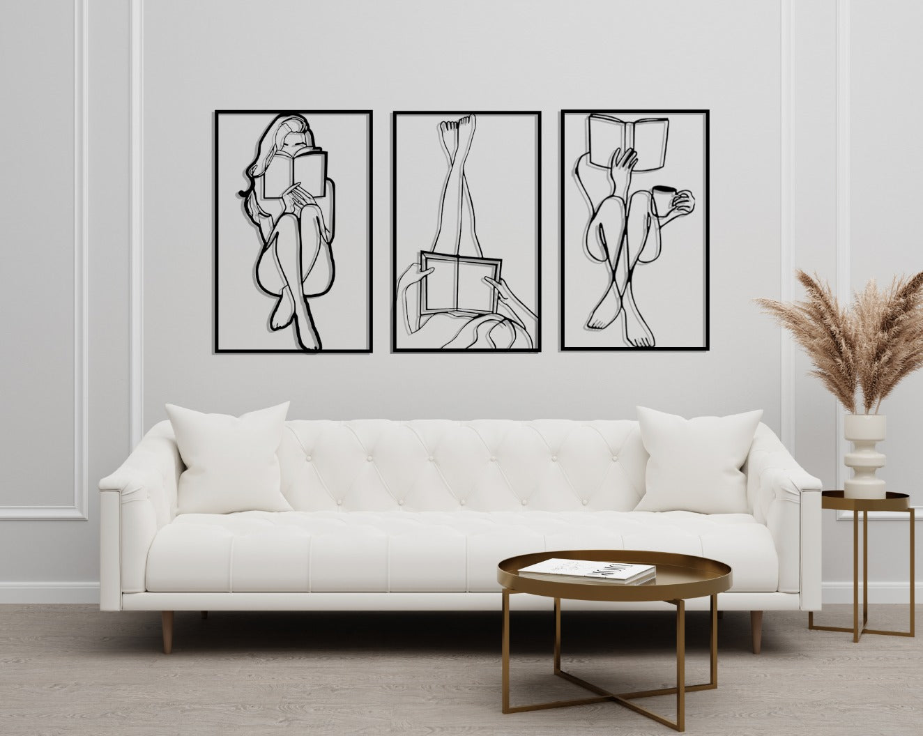 Book Set Women Minimalist Line Art Set Of 3 Metal Wall Decor, Living Room Decor