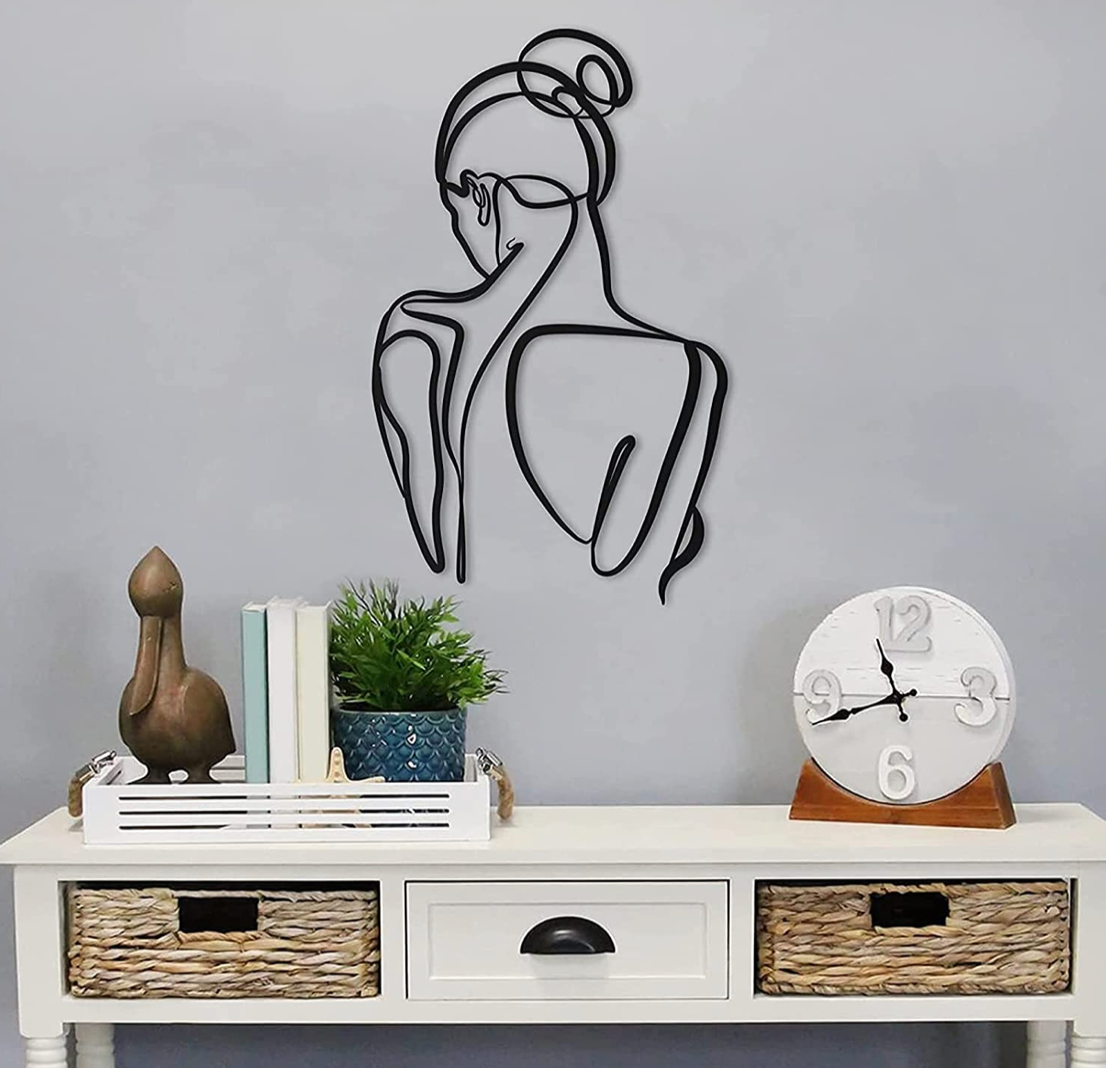 Line Art Women Large Metal Wall Decor, Bathroom Wall Decor, Minimalist Line Art