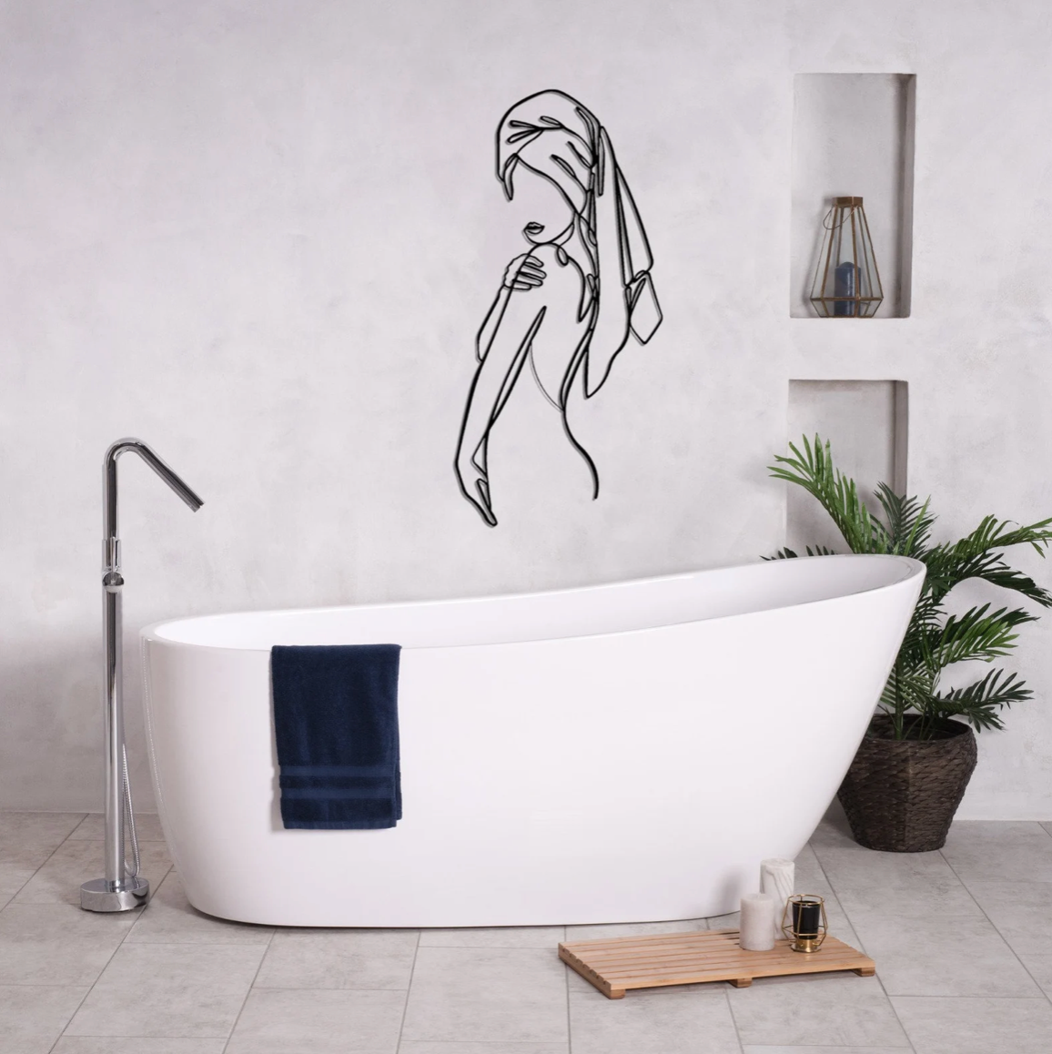 Women Metal Bathroom Wall Decor, Minimalist Line Art