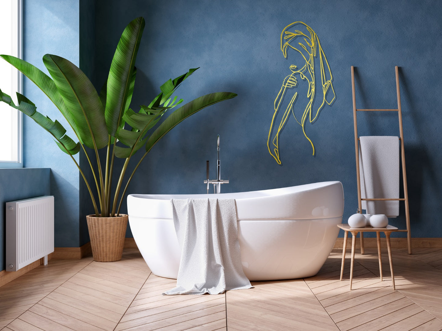 Women Metal Bathroom Wall Decor, Minimalist Line Art