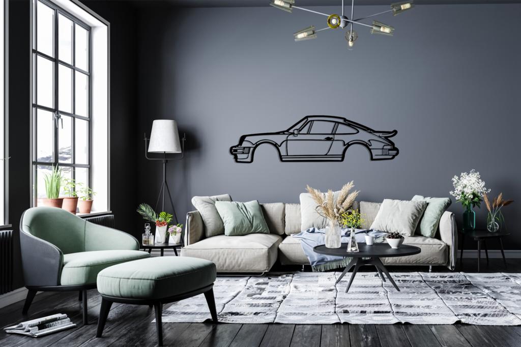 911 Turbo Model 930 Silhouette Large Metal Wall Art