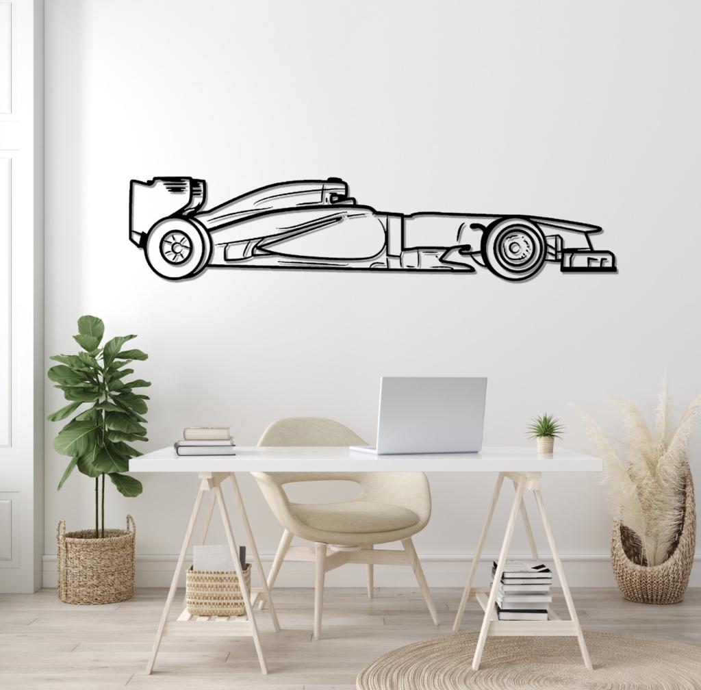 F1 Race Car Silhouette Large Metal Wall Art