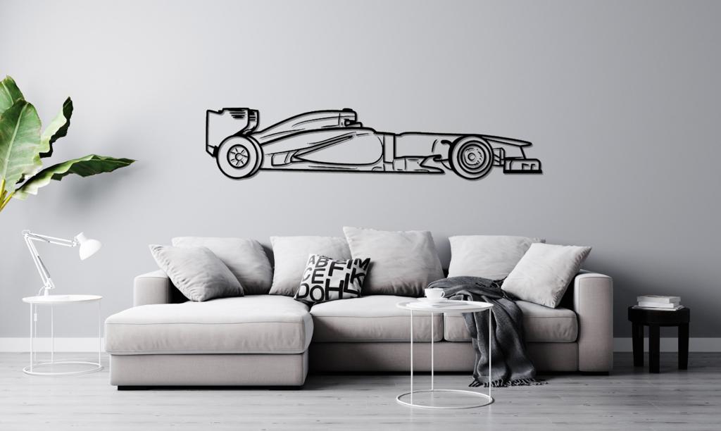 F1 Race Car Silhouette Large Metal Wall Art